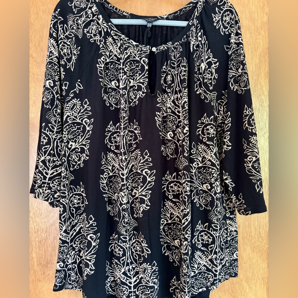 Lucky Brand Black and Tan Patterned Top
